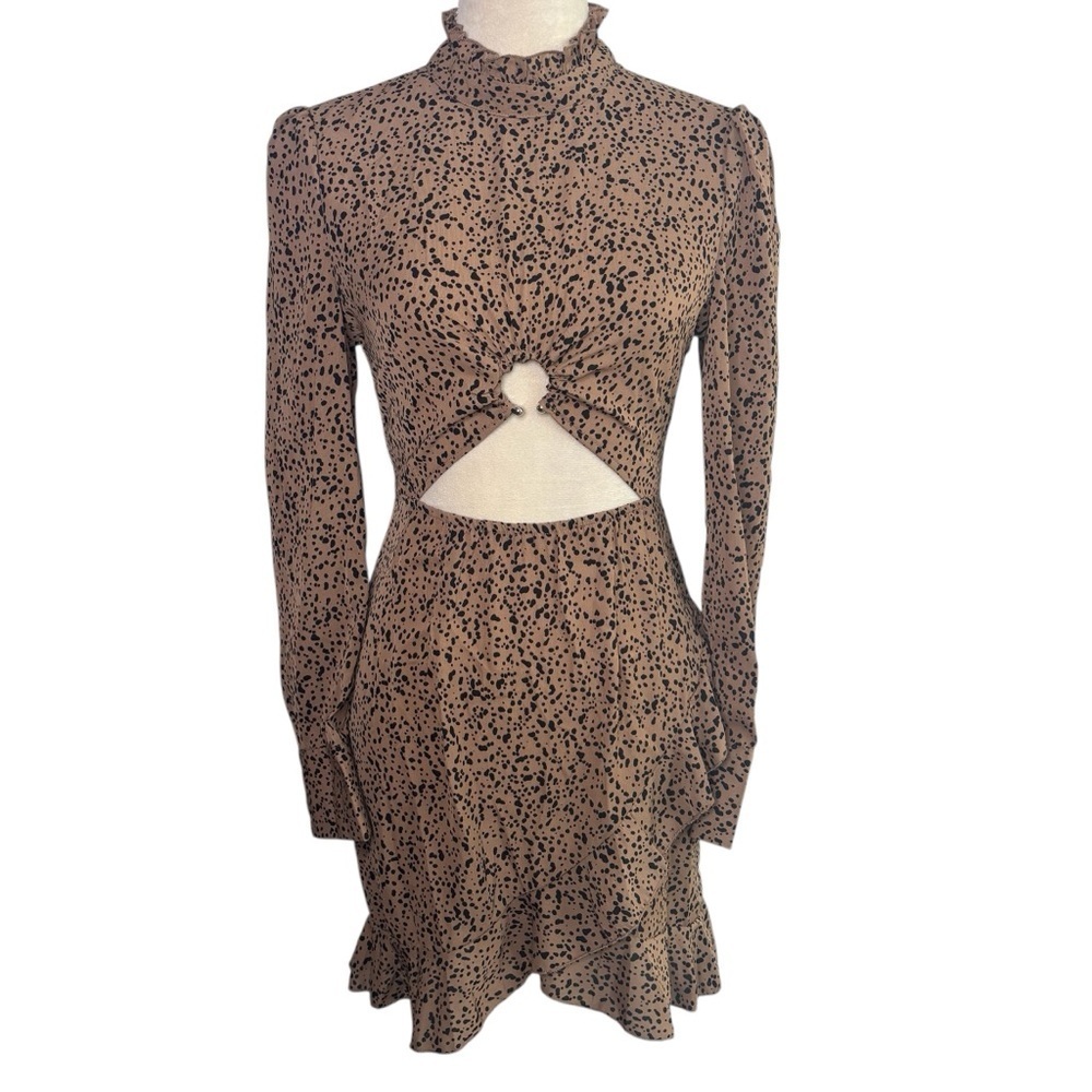 Missguided Rust Leopard Print High Neck Cutout Mini Dress Ruffle Hem Size 4